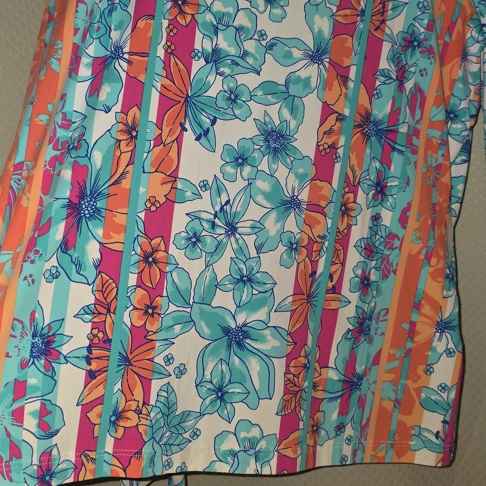 Lands' End Blue Floral Rash Guard with Orange Accents - Picture 4 of 5